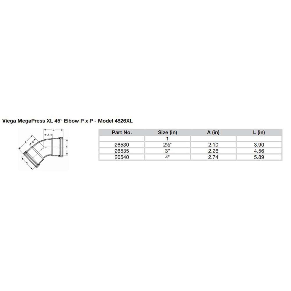Viega MegaPress 2-1/2" 45 Carbon Steel Elbow w/FKM - Double Press Connection - Smart Connect Technology - Deckhand Marine Supply