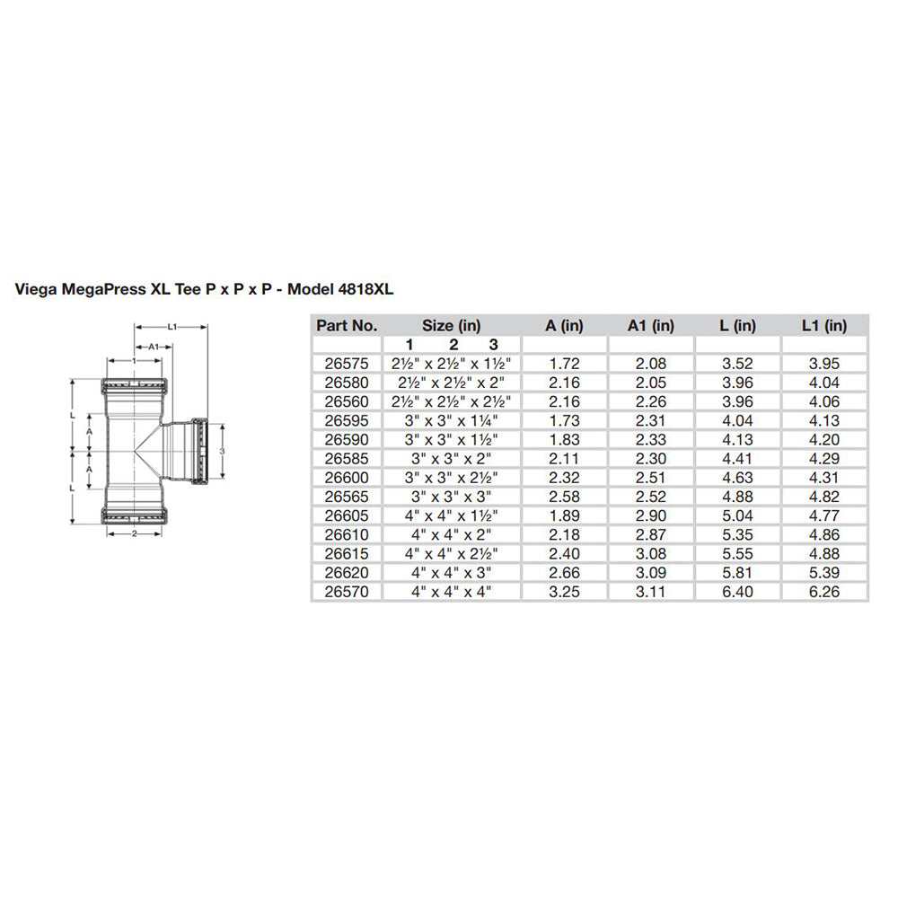 Viega MegaPress 2-1/2" Carbon Steel Tee w/FKM - Triple Press Connection - Smart Connect Technology - Deckhand Marine Supply
