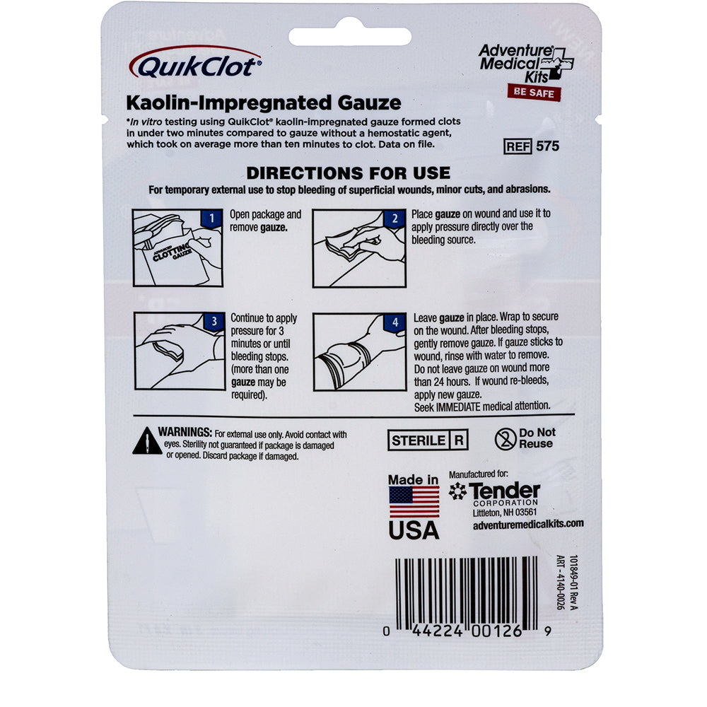 QuikClot Advanced Clotting Gauze - 3" x 4 - Deckhand Marine Supply