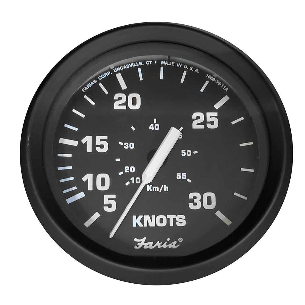 Faria Euro Black 4" Speedometer - 30 Knot (Pitot) - Deckhand Marine Supply