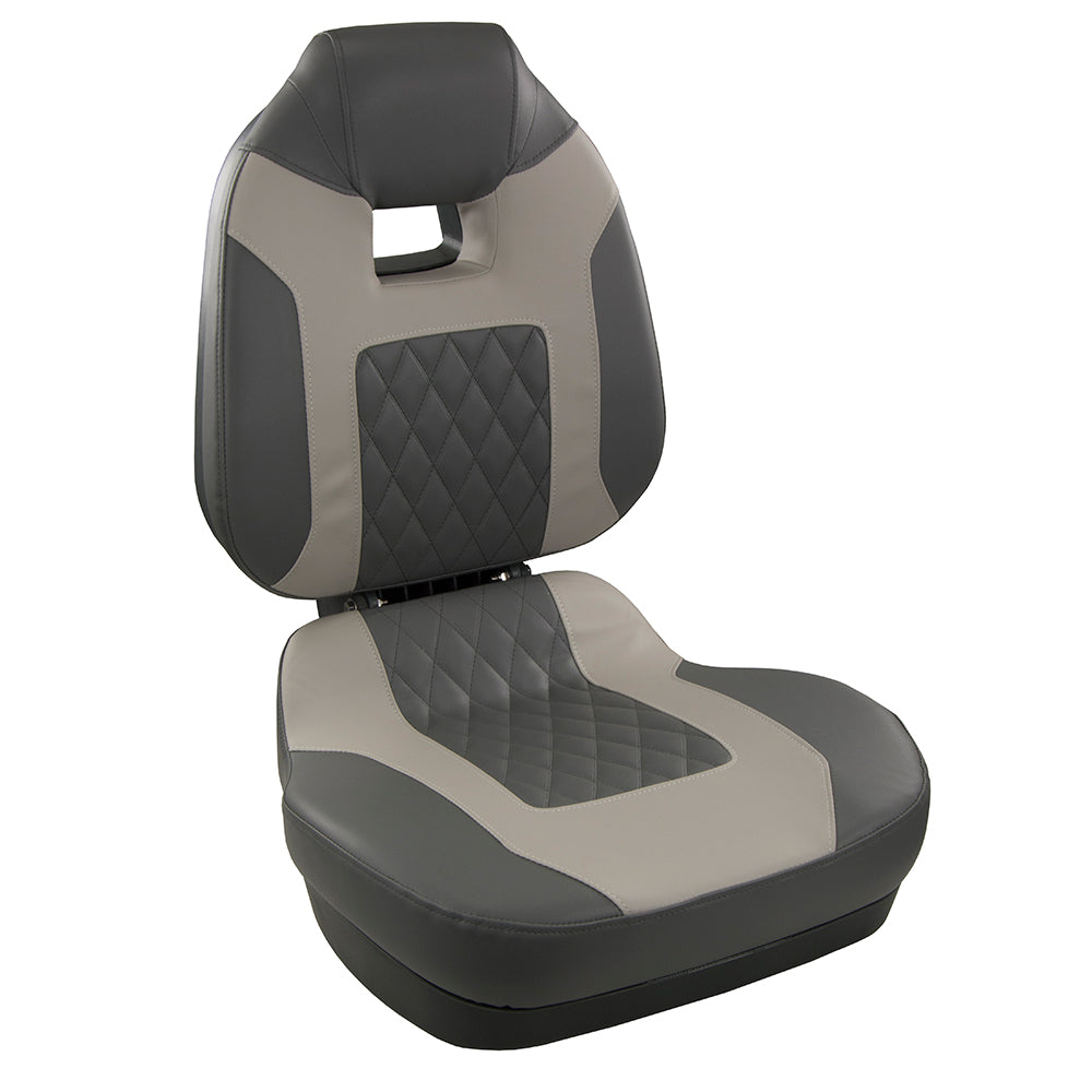 Springfield Fish Pro II High Back Folding Seat - Charcoal/Grey - Deckhand Marine Supply