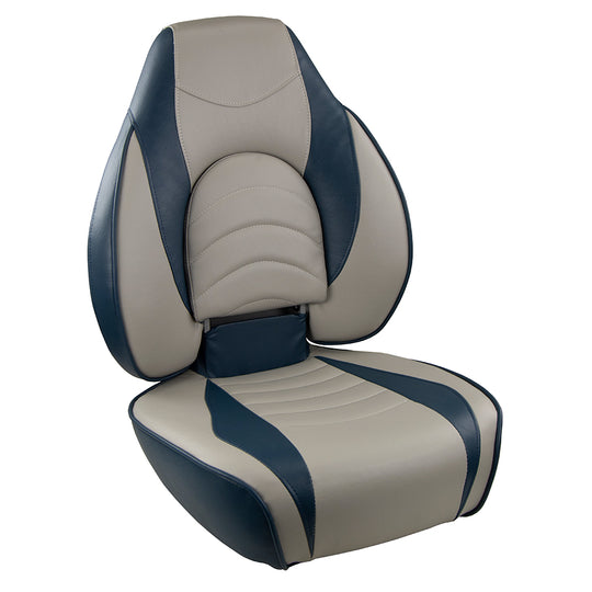 Springfield Fish Pro High Back Folding Seat - Blue/Grey - Deckhand Marine Supply