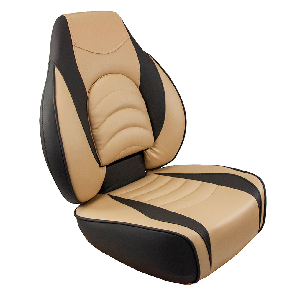 Springfield Fish Pro High Back Folding Seat - Charcoal/Tan - Deckhand Marine Supply