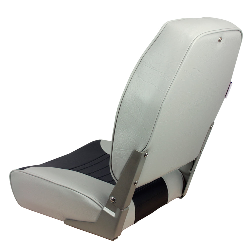 Springfield High Back Multi-Color Folding Seat - Grey/Charcoal - Deckhand Marine Supply