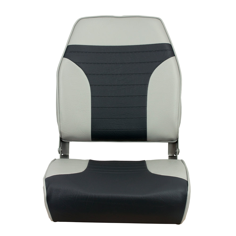 Springfield High Back Multi-Color Folding Seat - Grey/Charcoal - Deckhand Marine Supply