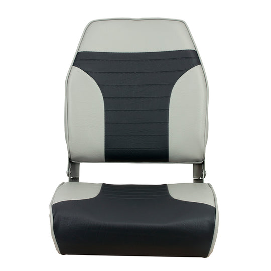 Springfield High Back Multi-Color Folding Seat - Grey/Charcoal - Deckhand Marine Supply