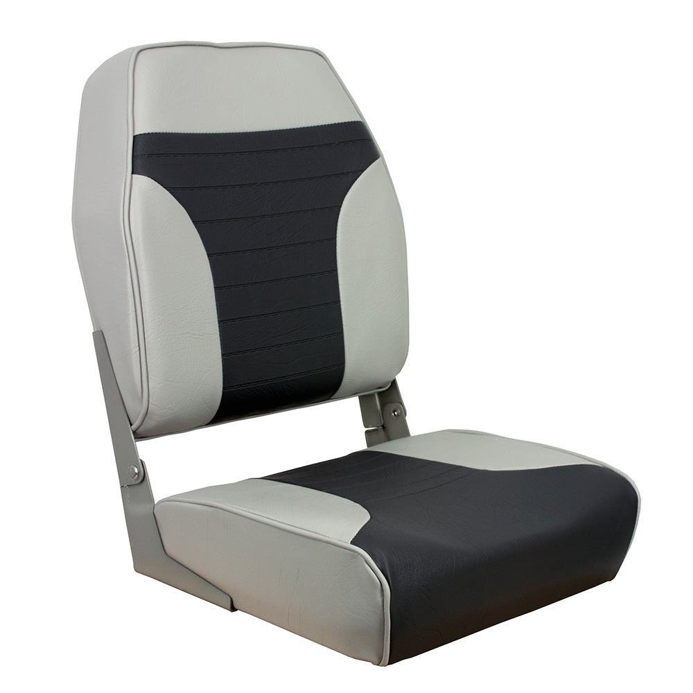 Springfield High Back Multi-Color Folding Seat - Grey/Charcoal - Deckhand Marine Supply