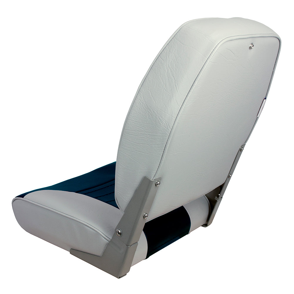 Springfield High Back Multi-Color Folding Seat - Blue/Grey - Deckhand Marine Supply