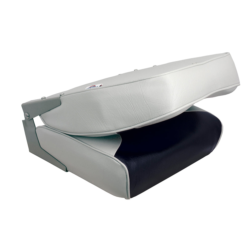 Springfield High Back Multi-Color Folding Seat - Blue/Grey - Deckhand Marine Supply