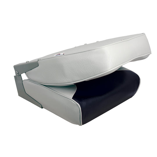 Springfield High Back Multi-Color Folding Seat - Blue/Grey - Deckhand Marine Supply