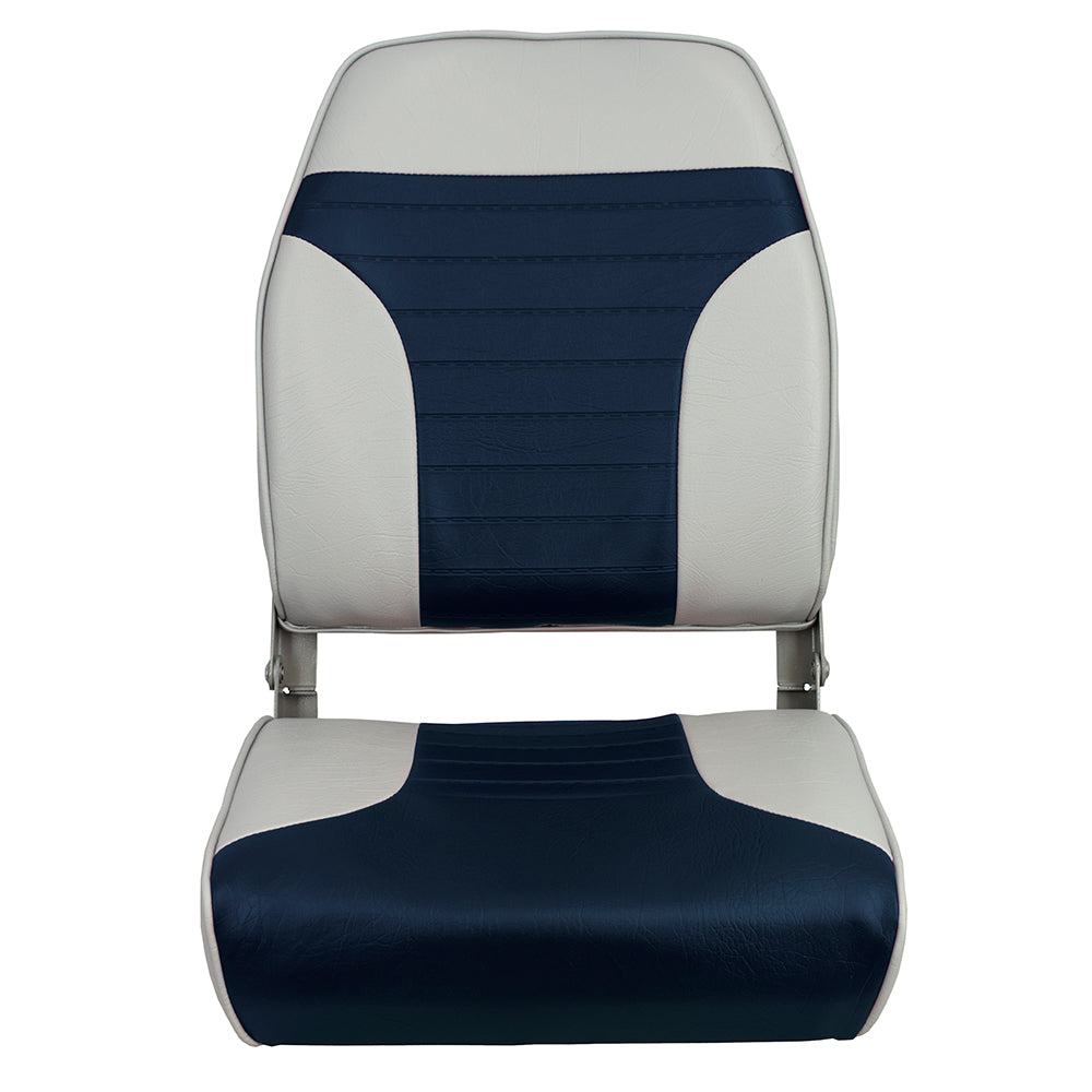 Springfield High Back Multi-Color Folding Seat - Blue/Grey - Deckhand Marine Supply