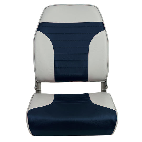 Springfield High Back Multi-Color Folding Seat - Blue/Grey - Deckhand Marine Supply