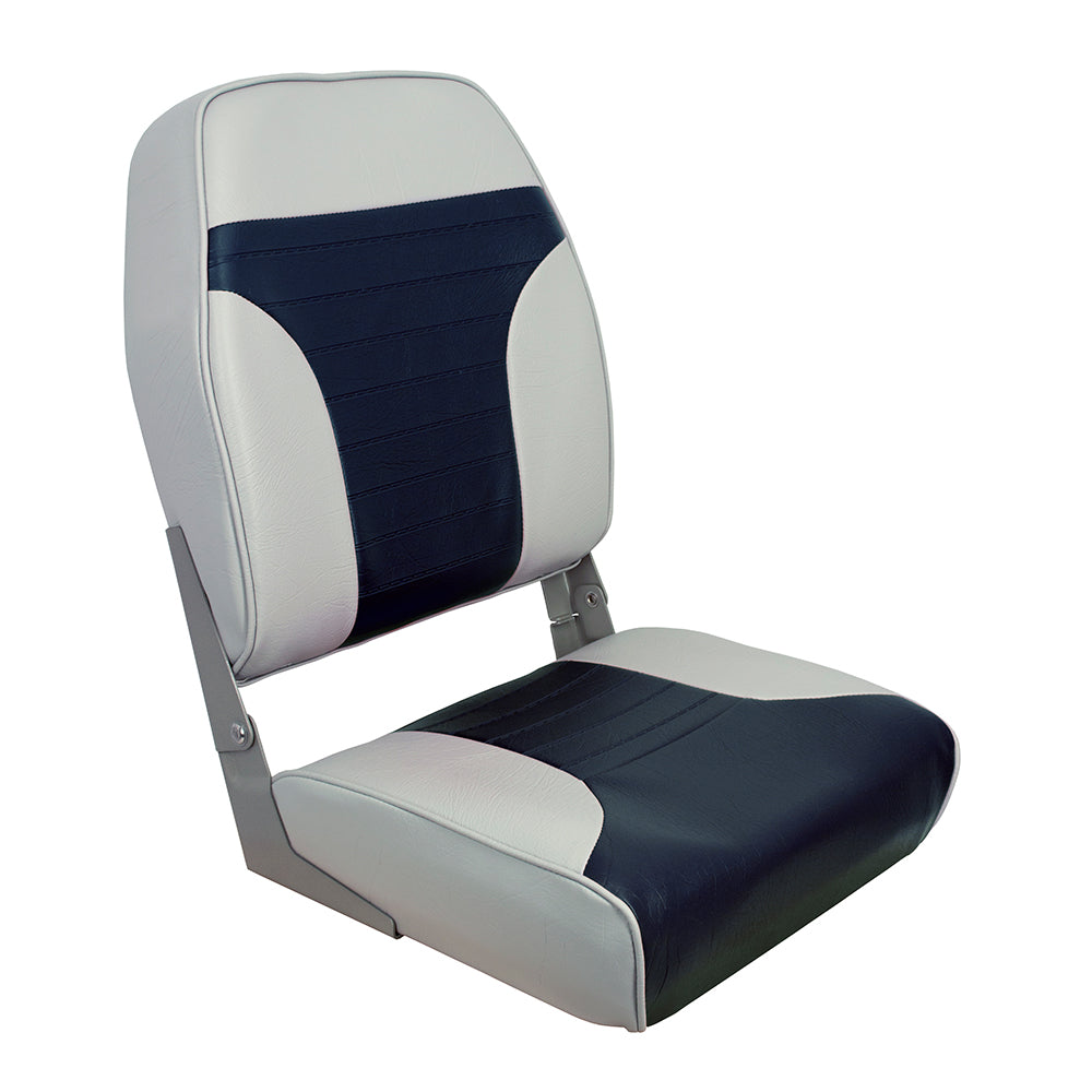 Springfield High Back Multi-Color Folding Seat - Blue/Grey - Deckhand Marine Supply