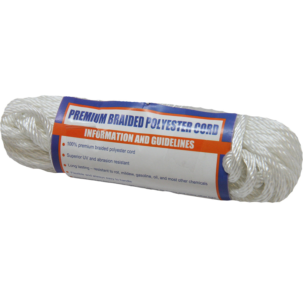 Sea-Dog Solid Braid Polyester Cord Hank - 5/32" x 50 - White - Deckhand Marine Supply