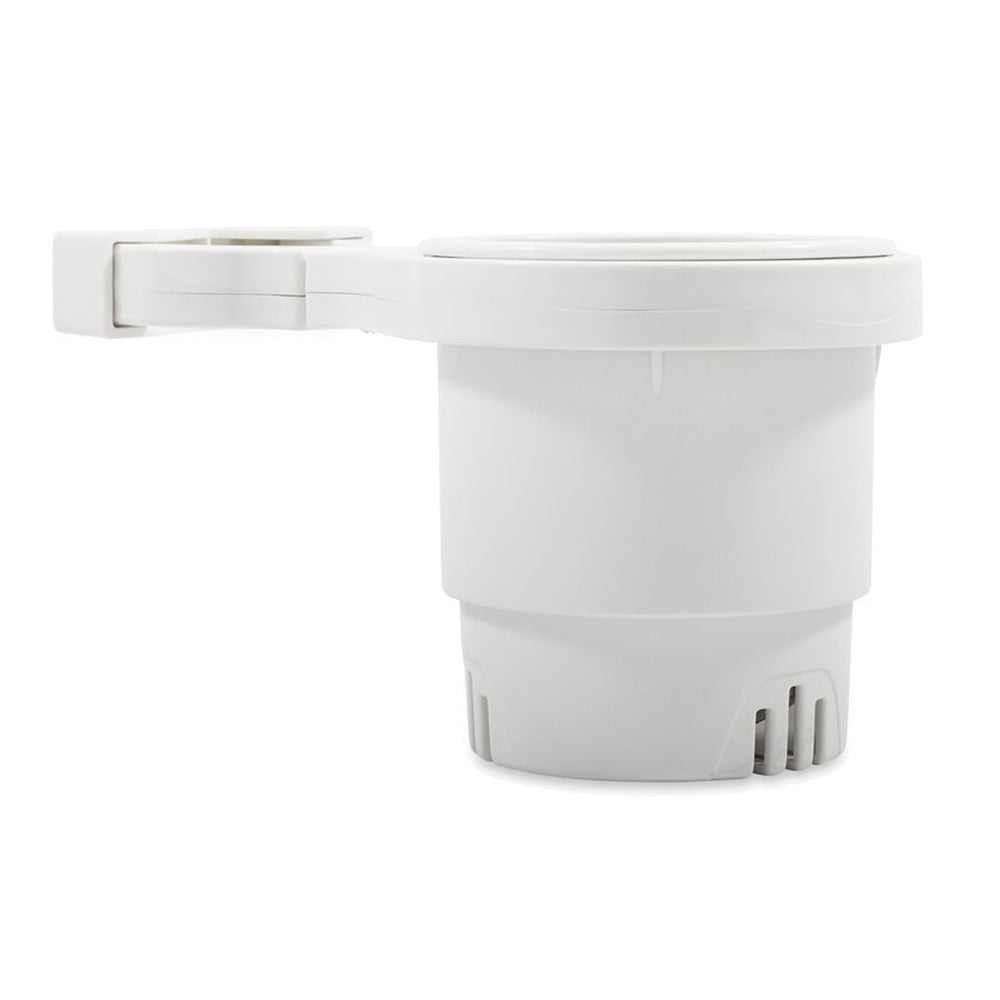 Camco Clamp-On Rail Mounted Cup Holder - Small for Up to 1-1/4" Rail - White - Deckhand Marine Supply