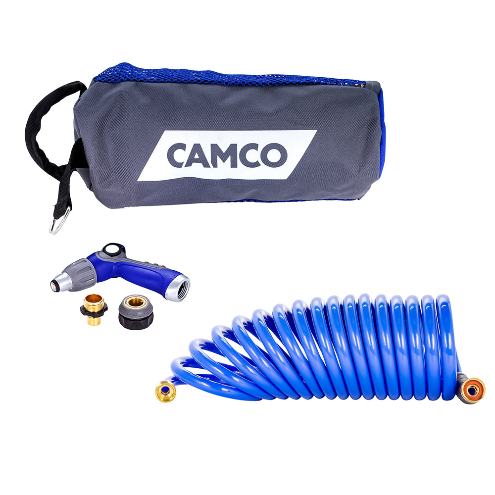 Camco 20 Coiled Hose  Spray Nozzle Kit - Deckhand Marine Supply