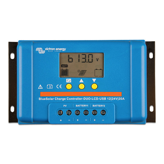 Victron BlueSolar PWM Charge Controller (DUO) LCD  USB Charge Control - 12/24VDC - 20A - Deckhand Marine Supply