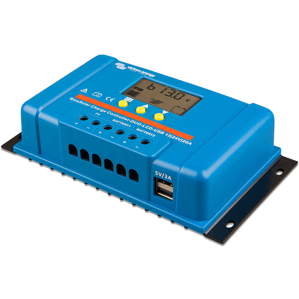 Victron BlueSolar PWM Charge Controller (DUO) LCD  USB Charge Control - 12/24VDC - 20A - Deckhand Marine Supply