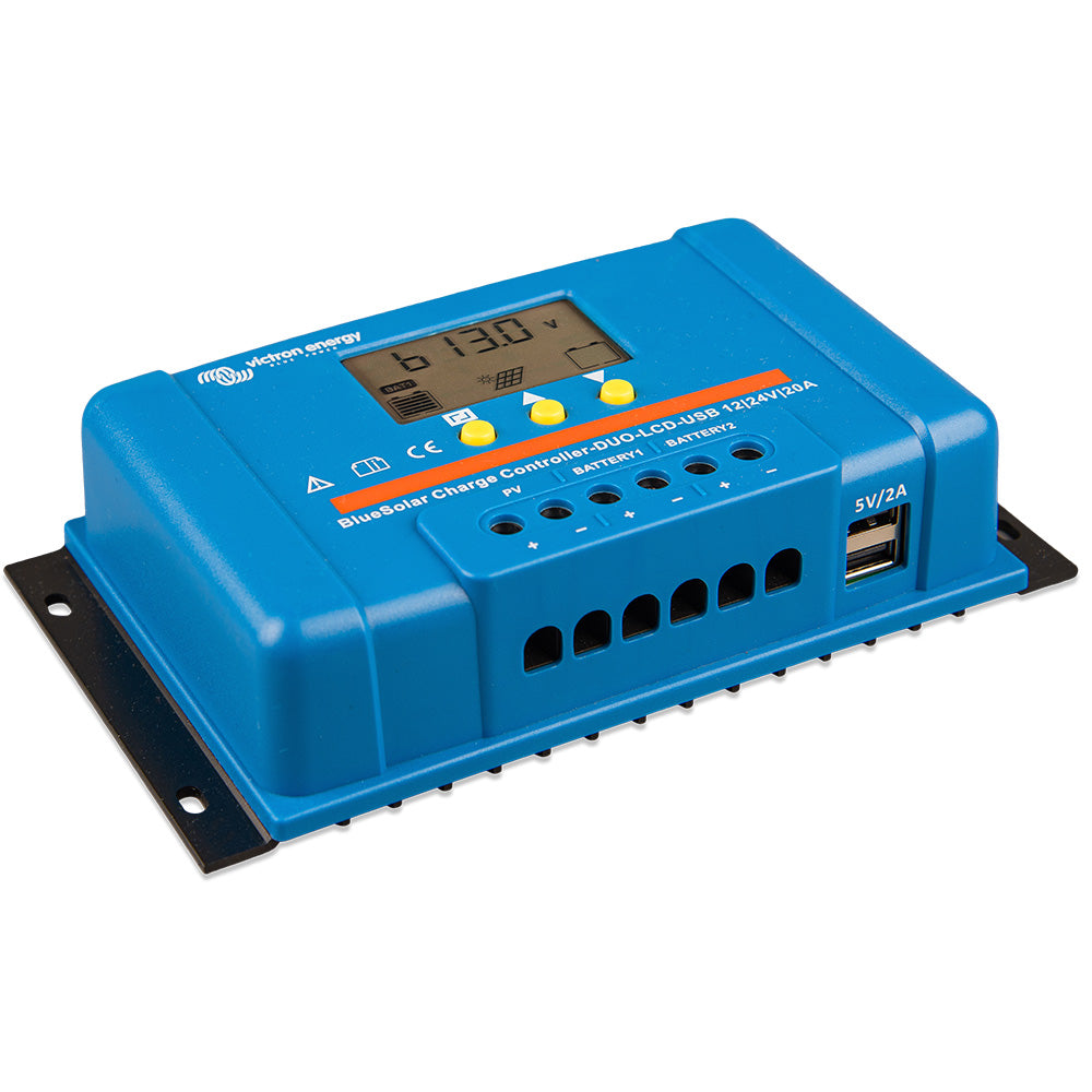 Victron BlueSolar PWM Charge Controller (DUO) LCD  USB Charge Control - 12/24VDC - 20A - Deckhand Marine Supply