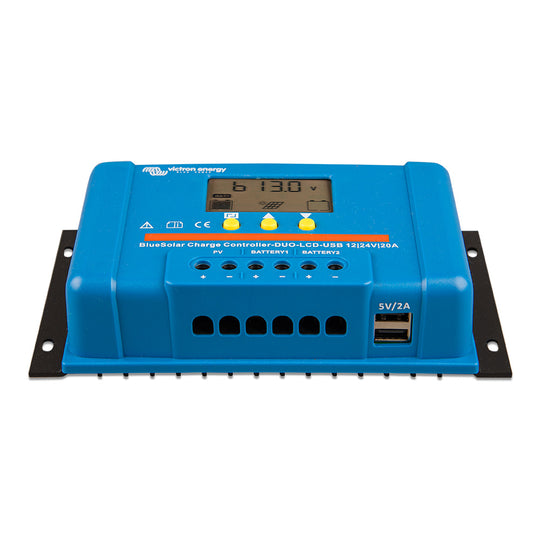 Victron BlueSolar PWM Charge Controller (DUO) LCD  USB Charge Control - 12/24VDC - 20A - Deckhand Marine Supply