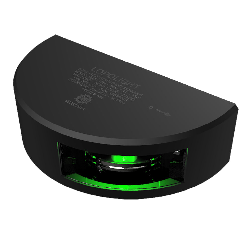Lopolight Series 301-001 - Starboard Sidelight - 2NM - Vertical Mount - Green - Black Housing - 6M Cable - Deckhand Marine Supply
