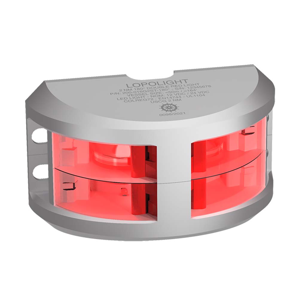 Lopolight Series 200-016 - Double Stacked Navigation Light - 2NM - Vertical Mount - Red - Silver Housing - Deckhand Marine Supply