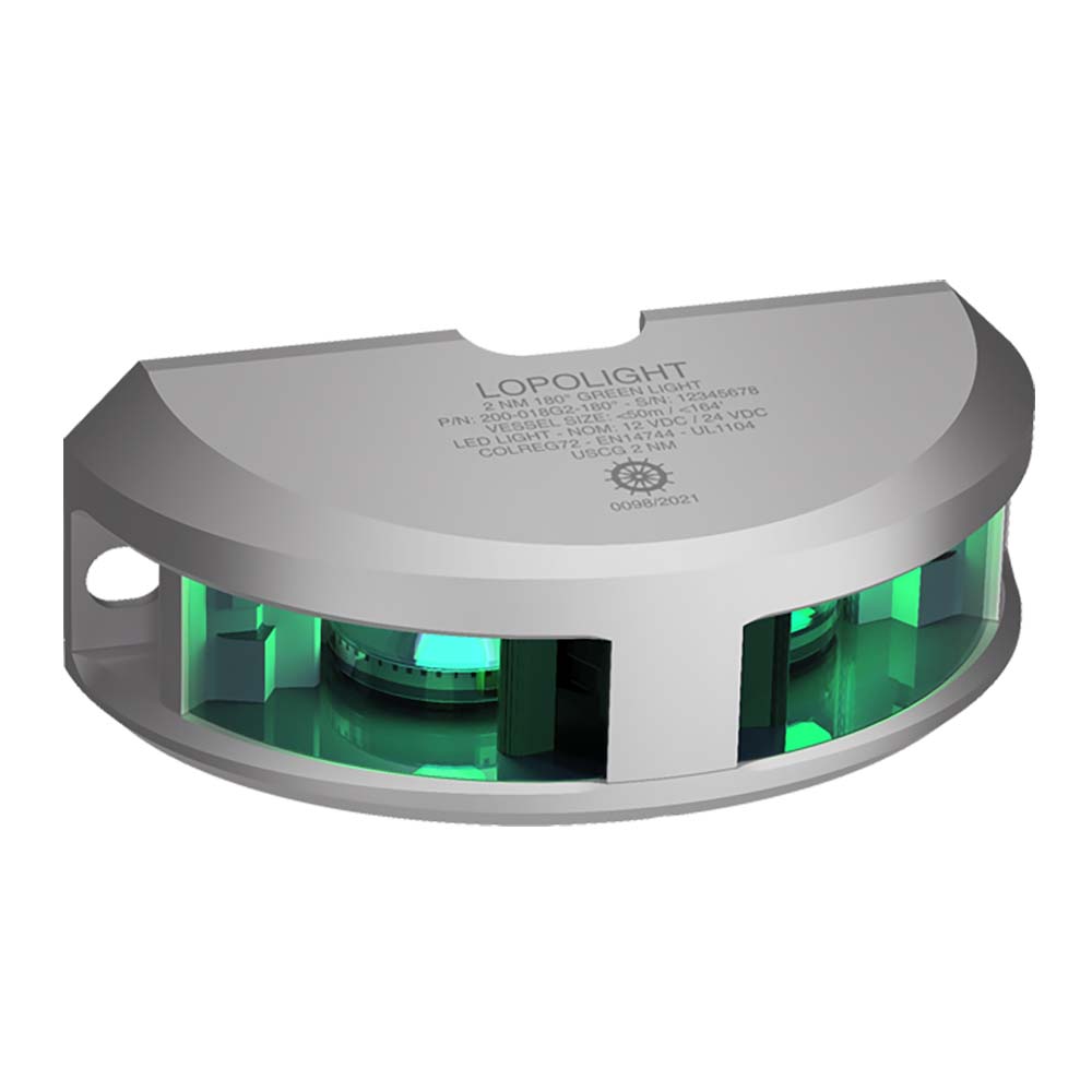 Lopolight Series 200-018 - Navigation Light - 2NM - Vertical Mount - Green - Silver Housing - Deckhand Marine Supply