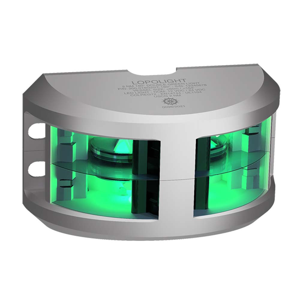 Lopolight Series 200-018 - Double Stacked Navigation Light - 2NM - Vertical Mount - Green - Silver Housing - Deckhand Marine Supply