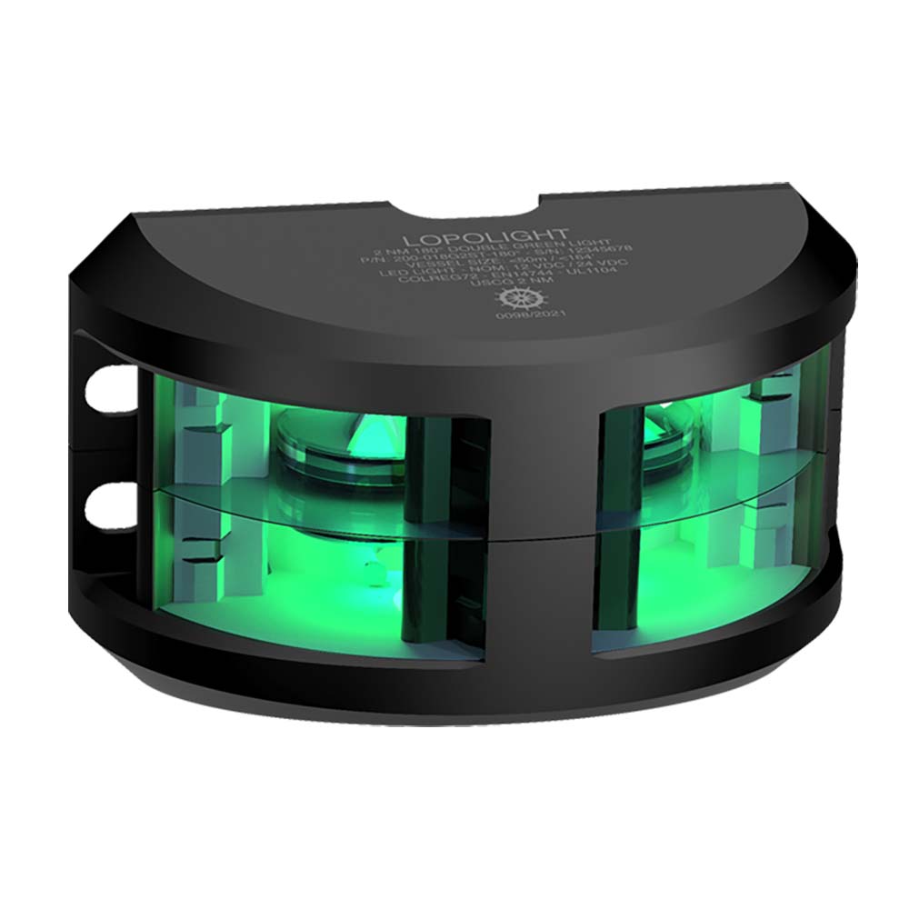 Lopolight Series 200-018 - Double Stacked Navigation Light - 2NM - Vertical Mount - Green - Black Housing - Deckhand Marine Supply