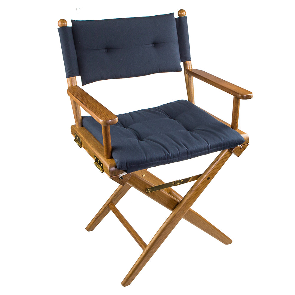 Whitecap Directors Chair w/Navy Cushion - Teak - Deckhand Marine Supply