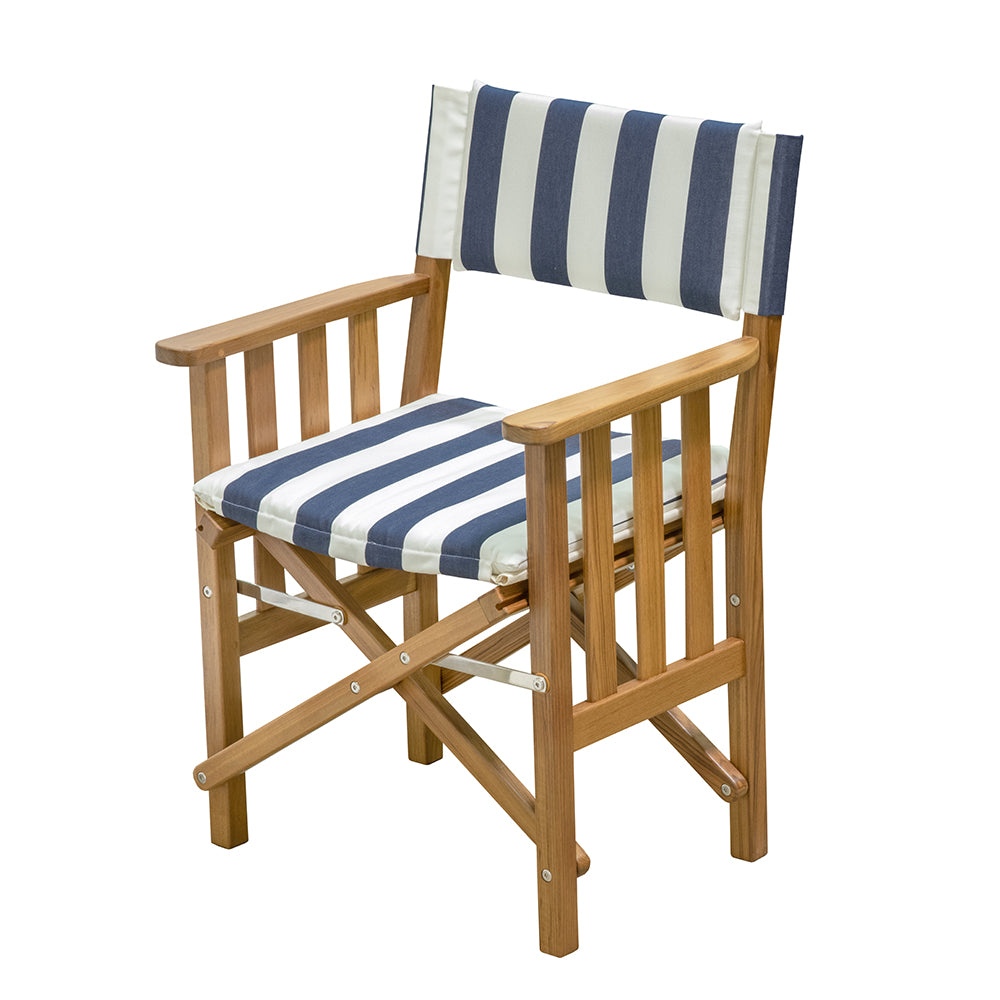 Whitecap Directors Chair II w/Navy  White Cushion - Teak - Deckhand Marine Supply