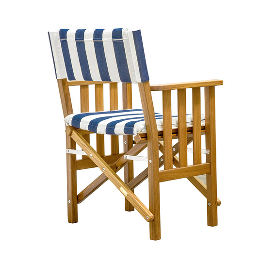 Whitecap Directors Chair II w/Navy  White Cushion - Teak - Deckhand Marine Supply