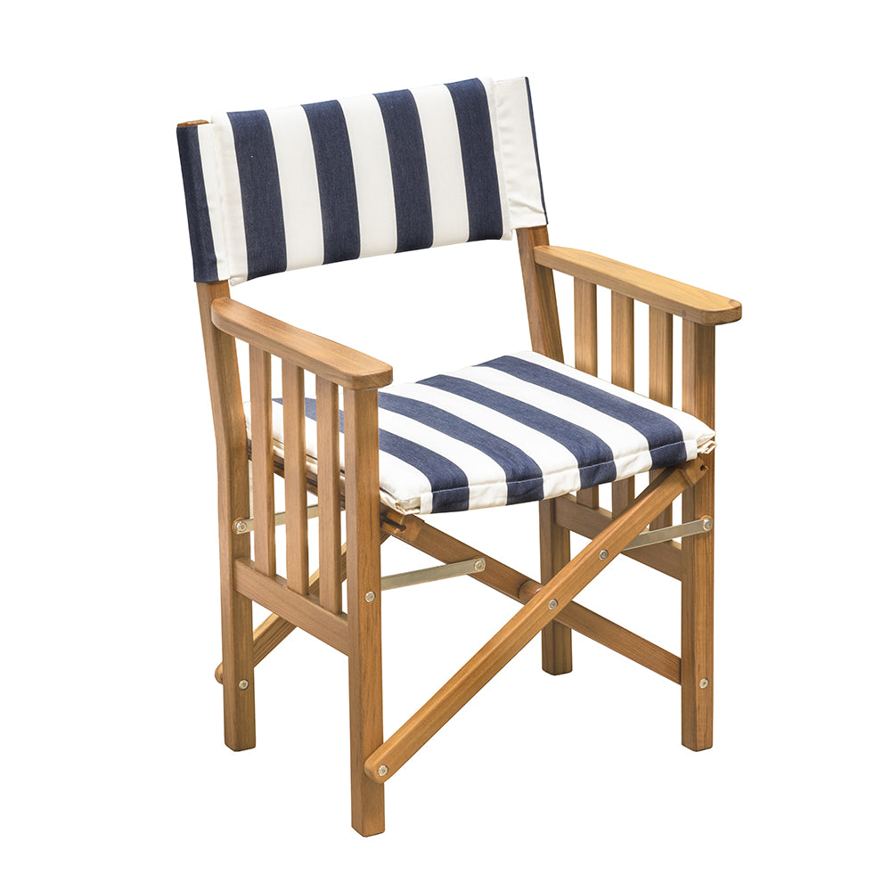 Whitecap Directors Chair II w/Navy  White Cushion - Teak - Deckhand Marine Supply