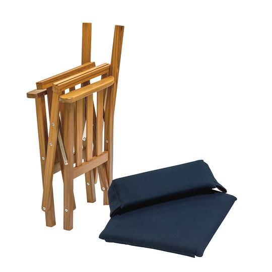Whitecap Directors Chair II w/Navy Cushion - Teak - Deckhand Marine Supply