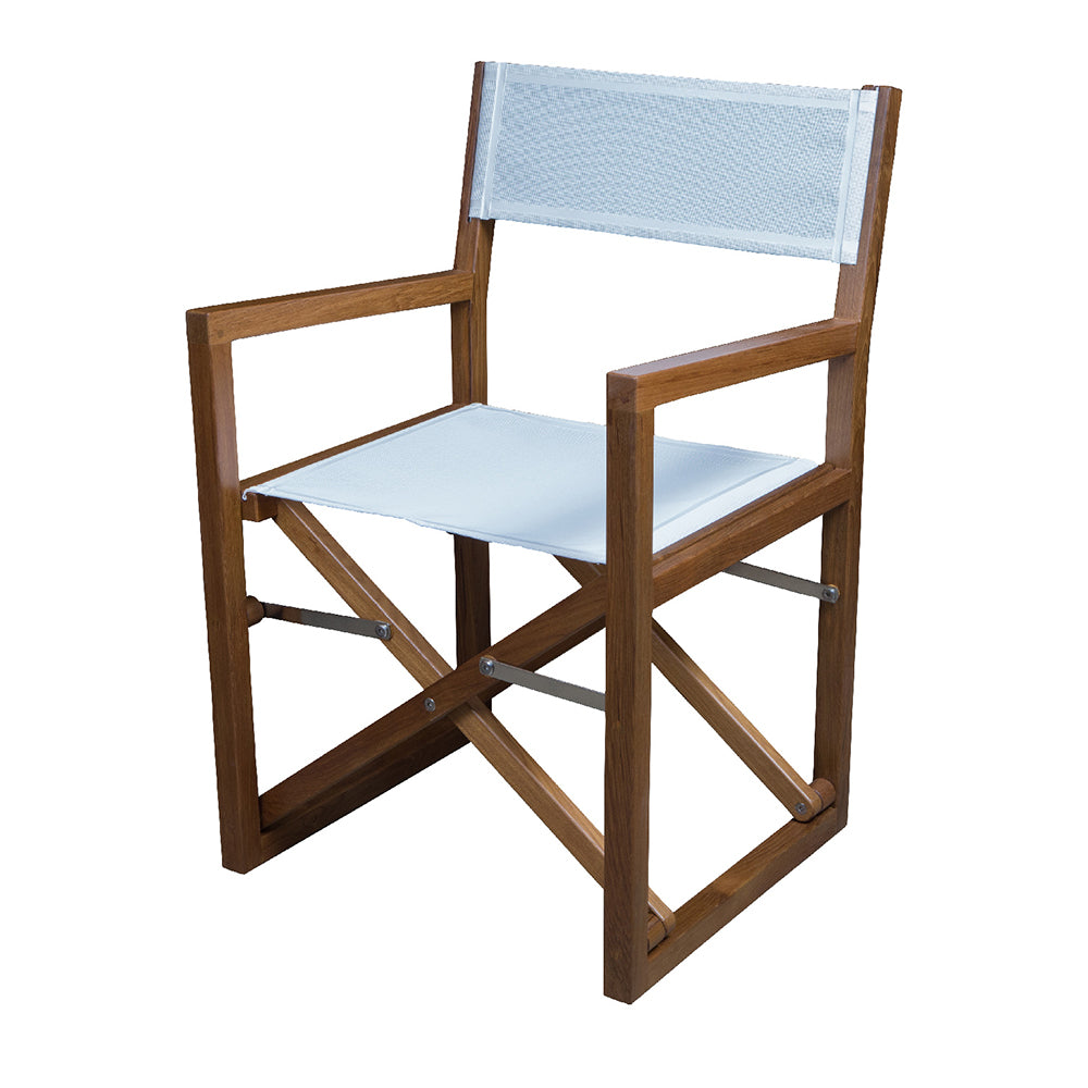 Whitecap Directors Chair w/White Batyline Fabric - Teak - Deckhand Marine Supply
