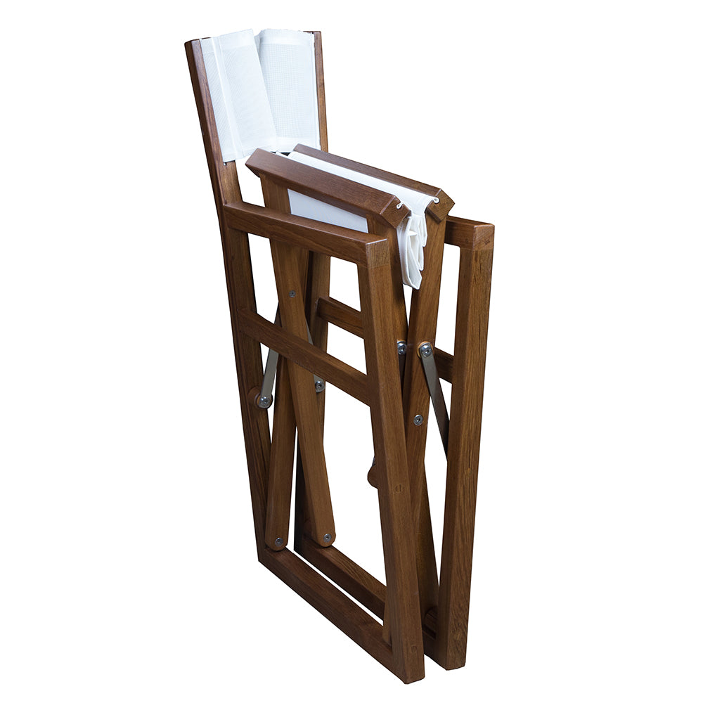 Whitecap Directors Chair w/White Batyline Fabric - Teak - Deckhand Marine Supply