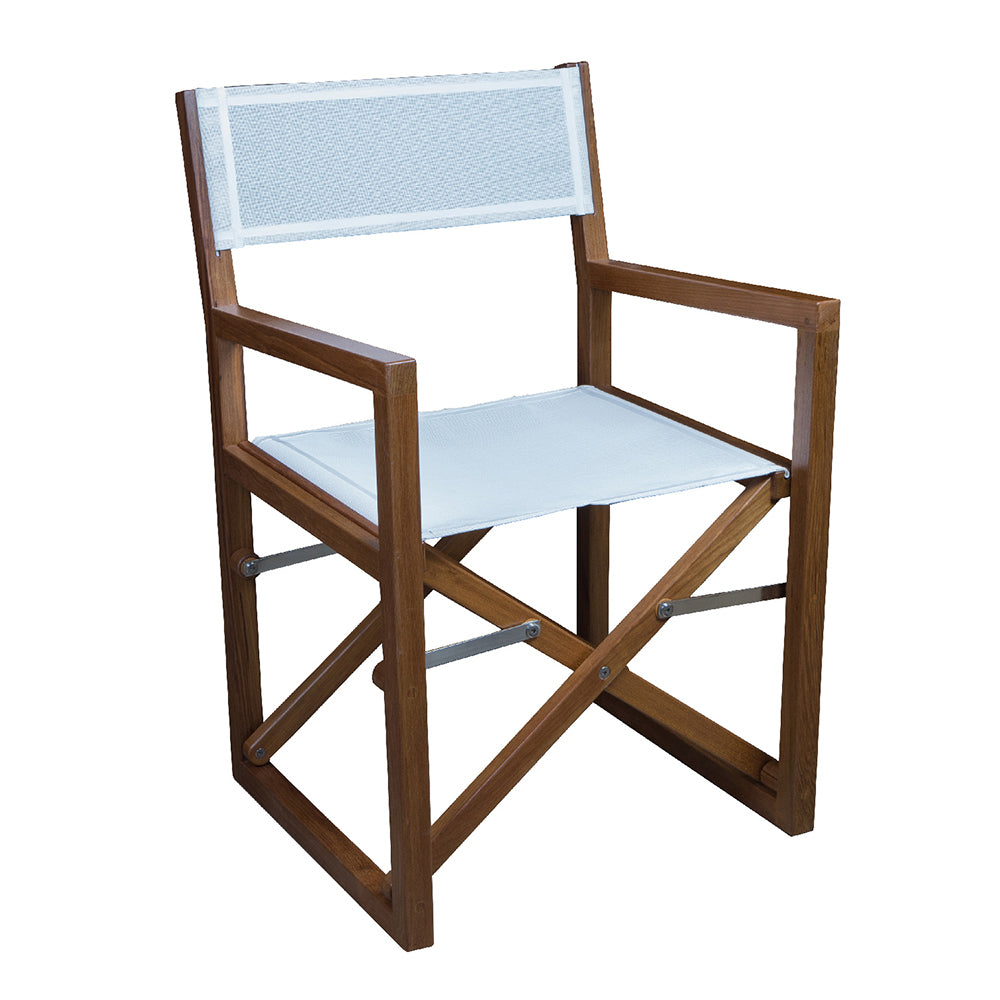 Whitecap Directors Chair w/White Batyline Fabric - Teak - Deckhand Marine Supply