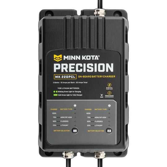 Minn Kota On-Board Precision Charger MK-220 PCL 2 Bank x 10 AMP LI Optimized Charger - Deckhand Marine Supply