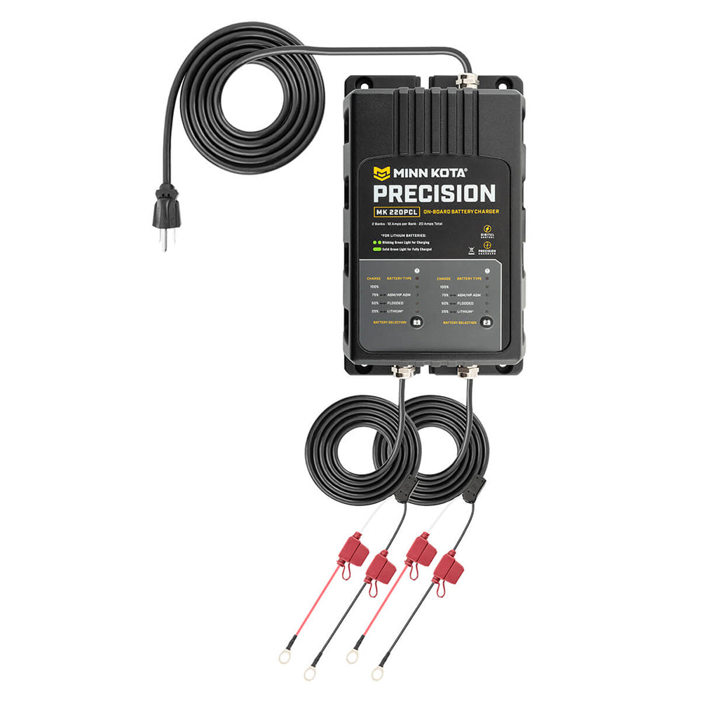 Minn Kota On-Board Precision Charger MK-220 PCL 2 Bank x 10 AMP LI Optimized Charger - Deckhand Marine Supply