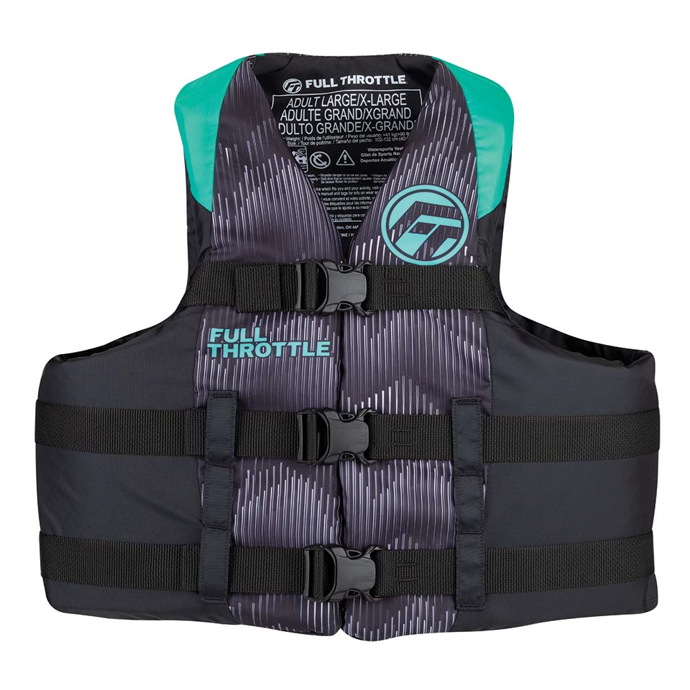 Full Throttle Adult Nylon Life Jacket - L/XL - Aqua/Black - Deckhand Marine Supply