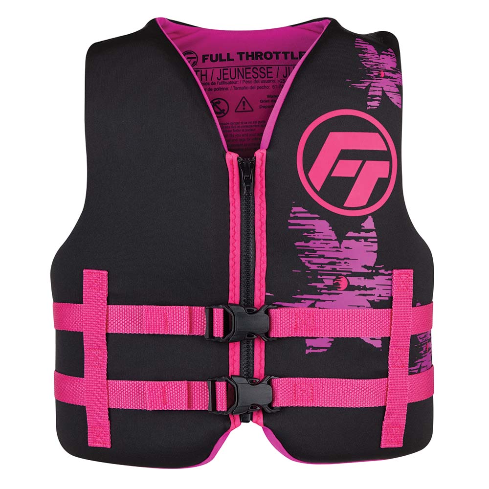 Full Throttle Youth Rapid-Dry Life Jacket - Pink/Black - Deckhand Marine Supply