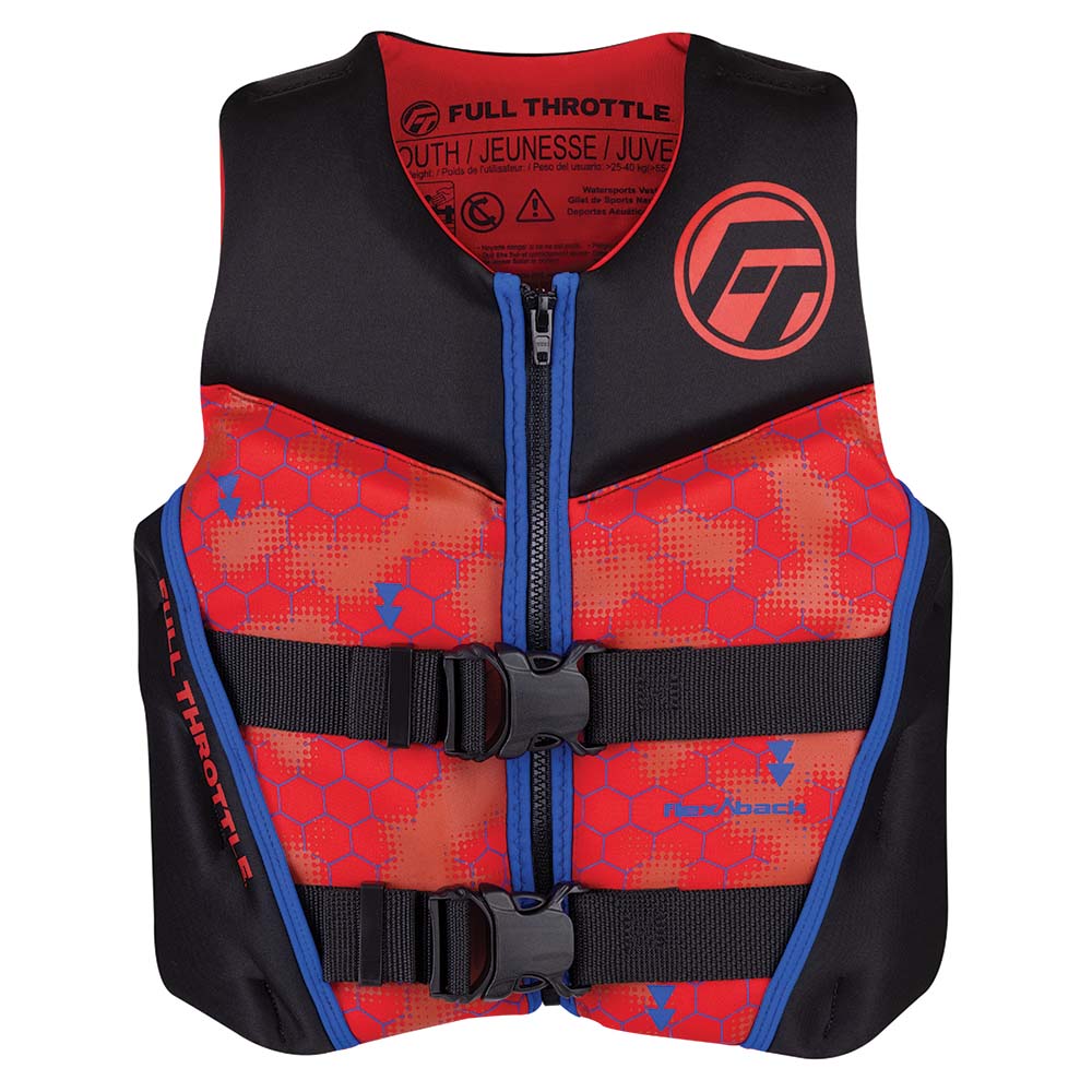 Full Throttle Youth Rapid-Dry Flex-Back Life Jacket - Red/Black - Deckhand Marine Supply