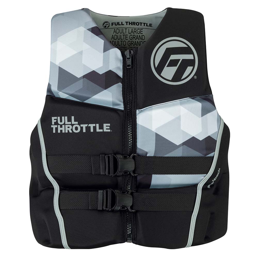 Full Throttle Mens Rapid-Dry Flex-Back Life Jacket - XL - Black/Grey - Deckhand Marine Supply
