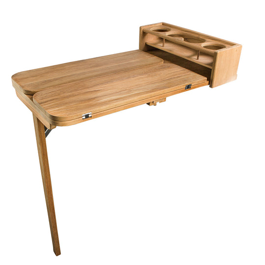 Whitecap Cockpit Table w/Folding Leaves  4 Cupholders - Teak - Deckhand Marine Supply