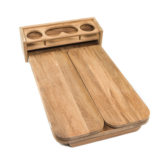 Whitecap Cockpit Table w/Folding Leaves  4 Cupholders - Teak - Deckhand Marine Supply