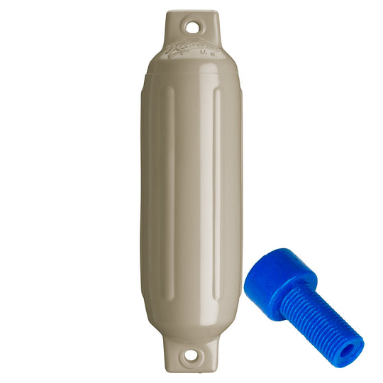 Polyform G-1 Twin Eye Fender 3.5" x 12.8" - Sand w/Adapter - Deckhand Marine Supply