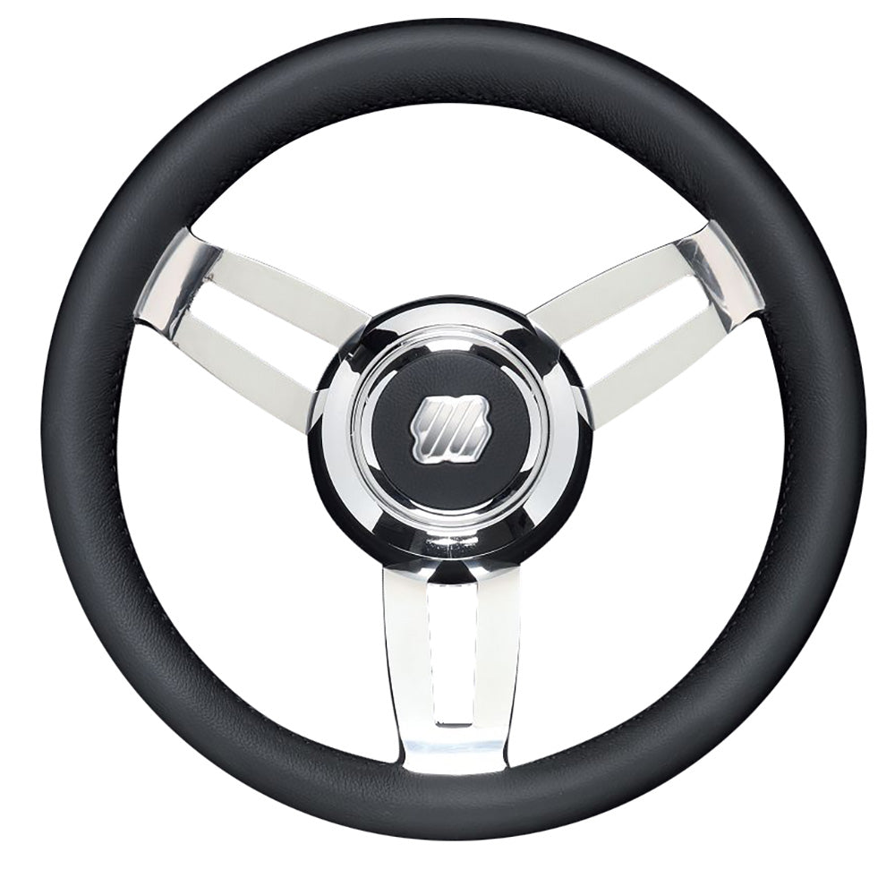 Uflex Morosini 13.8" Steering Wheel - Black Polyurethane w/Stainless Steel Spokes  Chrome Hub - Deckhand Marine Supply