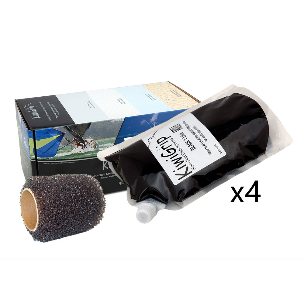 KiwiGrip 4 - 1 Liter Pouches - Black with 4" Roller - Deckhand Marine Supply
