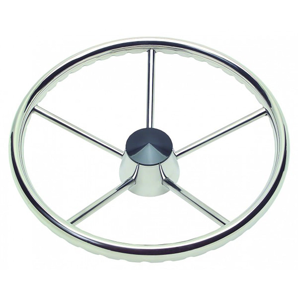 Schmitt Marine 170 Finger Grip Destroyer 5-Spoke 13.5" Stainless Steel Cap 3/4" Tapered Shaft w/Knob - Deckhand Marine Supply