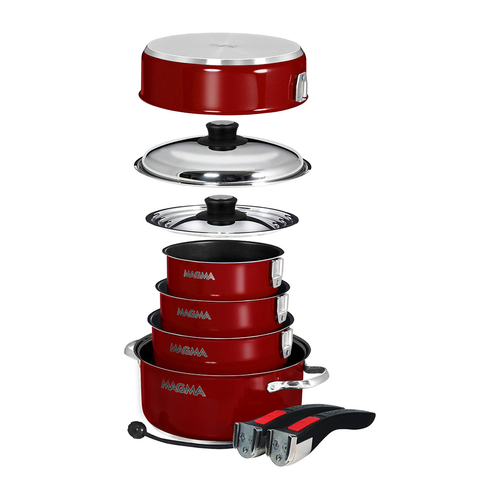 Magma Nestable 10 Piece Induction Non-Stick Enamel Finish Cookware Set - Magma Red - Deckhand Marine Supply